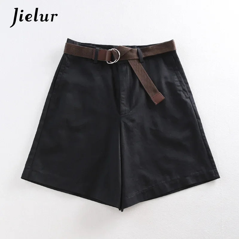 Jielur Shorts All-Match 4 Enfärgade Sashes Casual Shorts