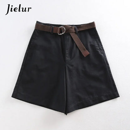 Jielur Shorts All-Match 4 Solid Color Sashes Casual Shorts