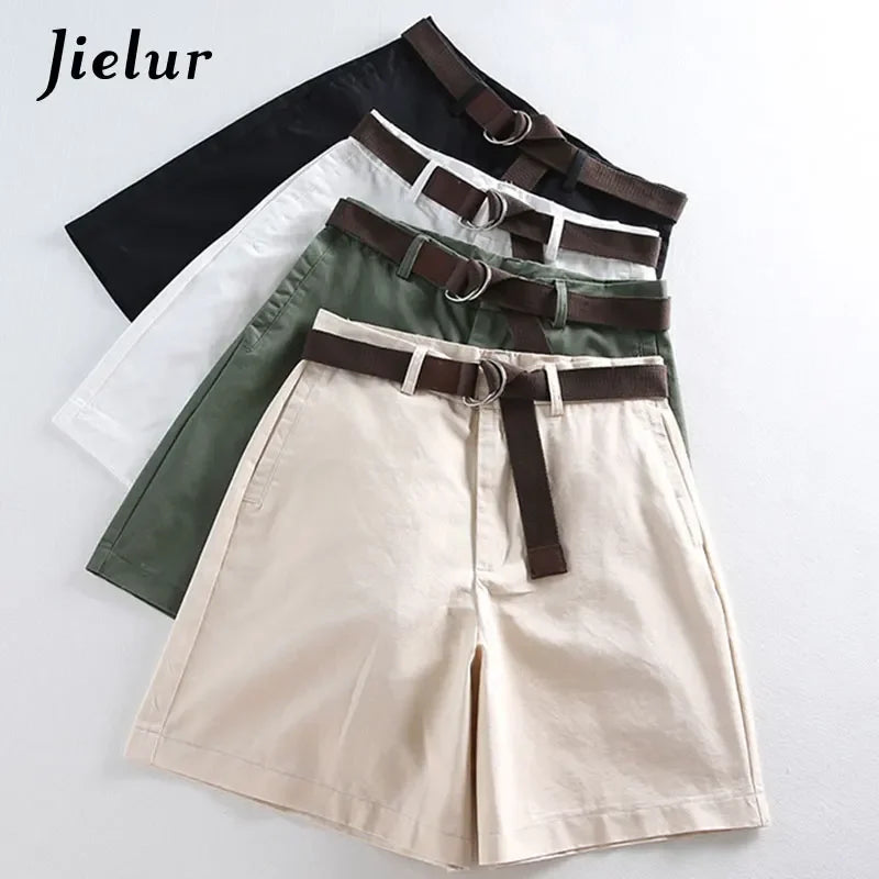 Jielur Shorts All-Match 4 Enfärgade Sashes Casual Shorts