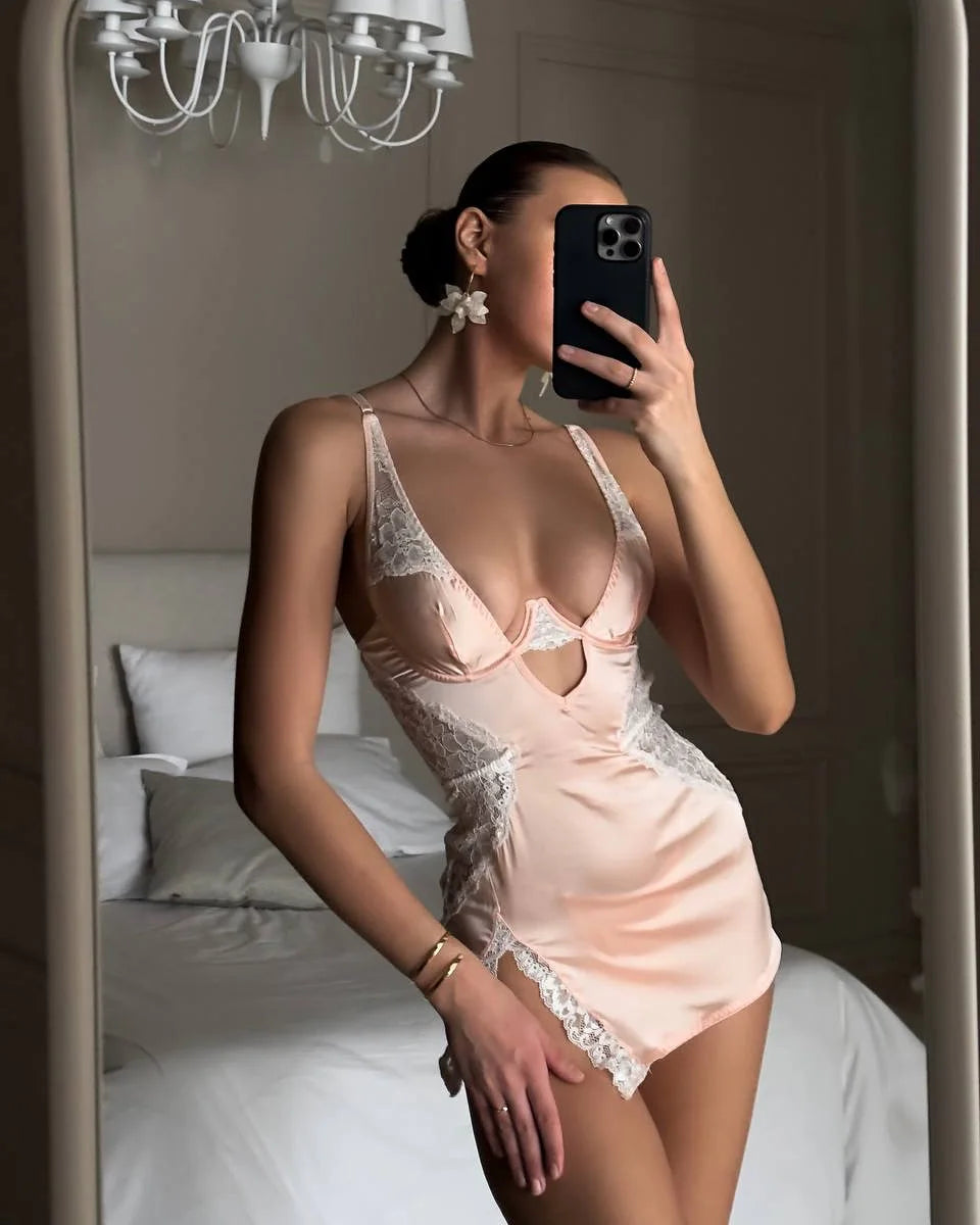 Sleek Satin V-Neck Dress