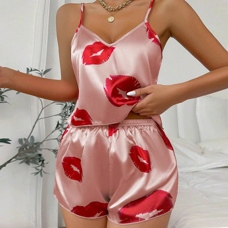 Silken Lace Dreams: Ladies Satin Pajama Set