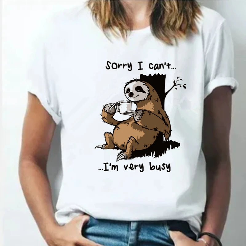 Cartoon Sloth Print Women T Shirt 2024 Plus Size