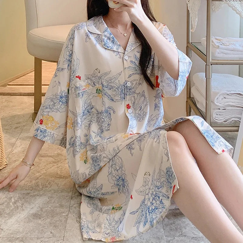Floral Dream Summer Nightgown For Women Sleepwear Cozy