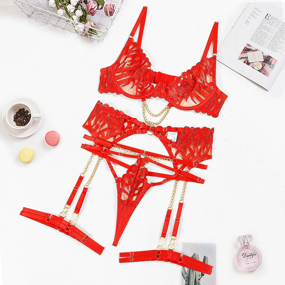 Ellolace Crimson Desire Lace Push-Up Set