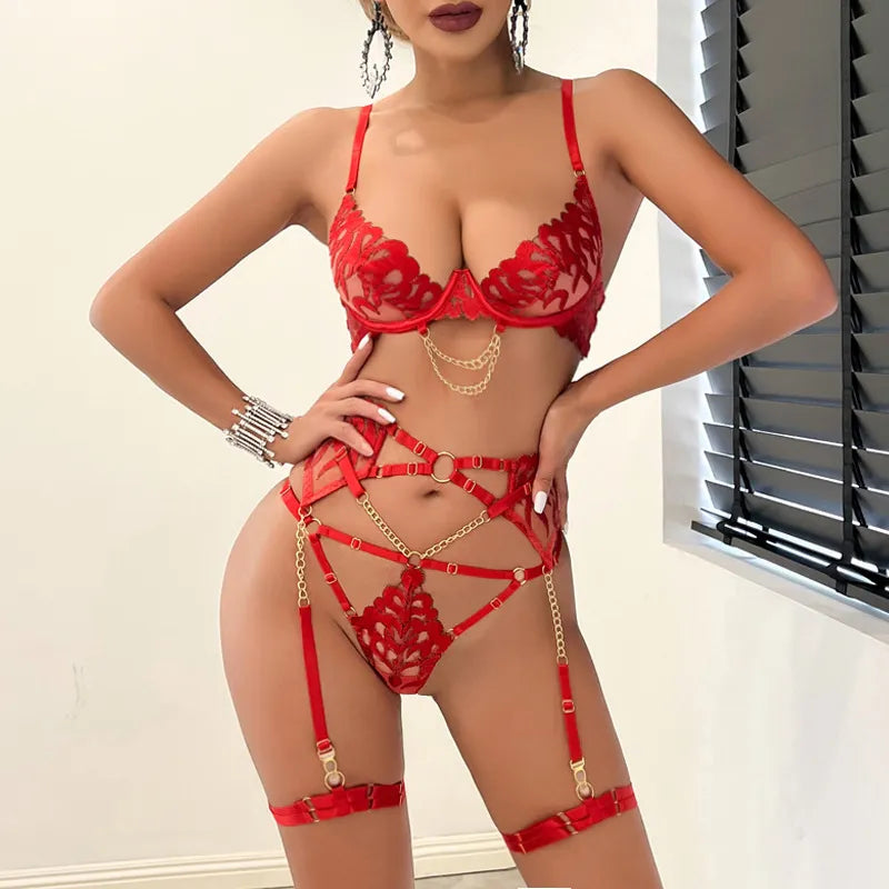 Ellolace Crimson Desire Lace Push-Up Set