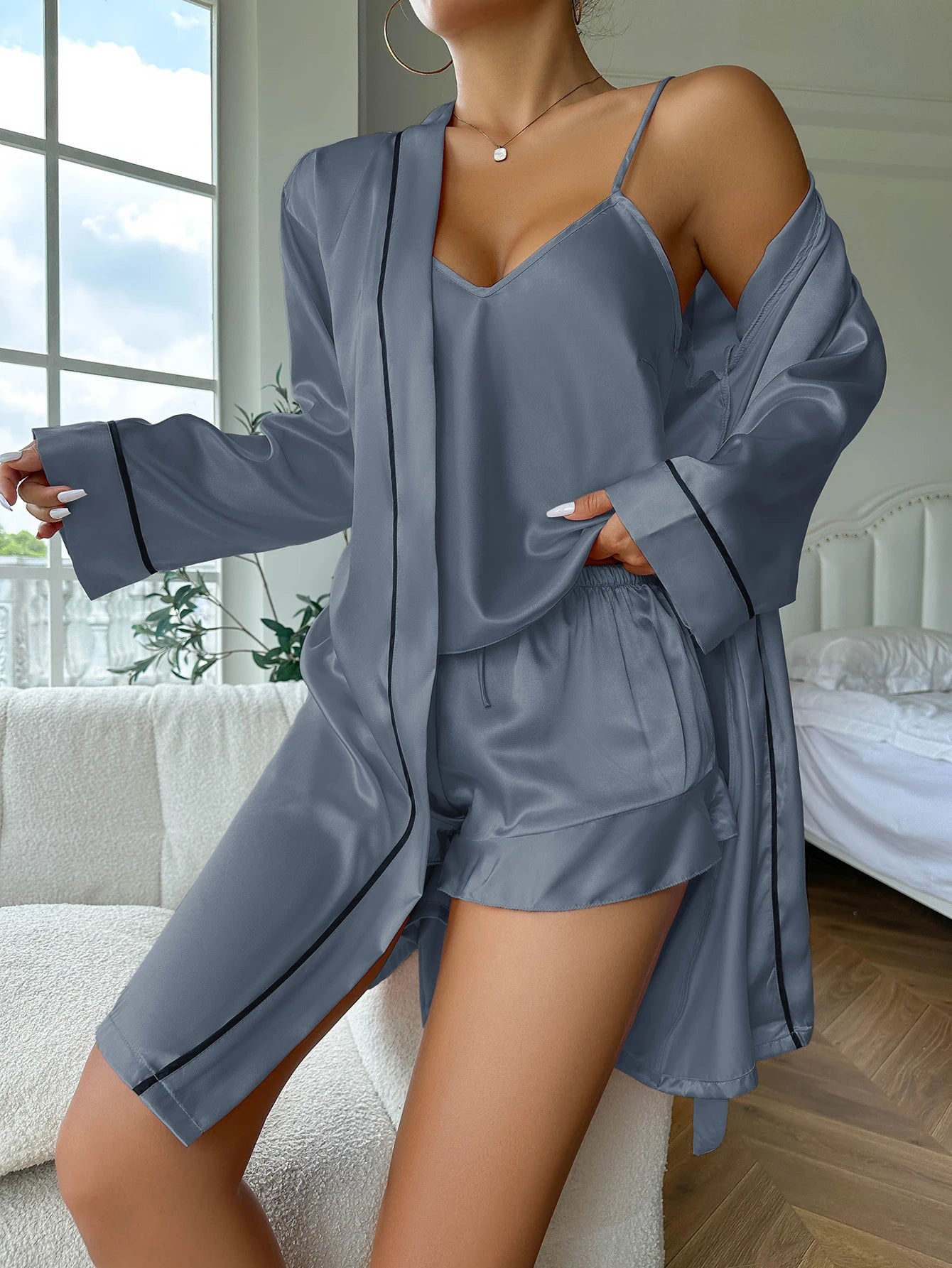 Satin Serenity Pajama Set & Robe Combo