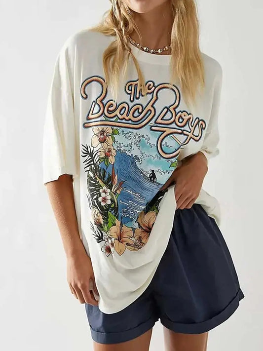 Boho inspirerad vit oversized t-shirt dam