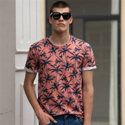 AIOPESON Hawaii Style T-Shirts Men O-Neck