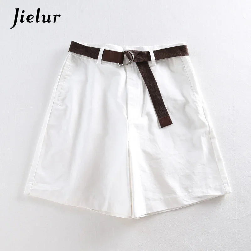 Jielur Shorts All-Match 4 Enfärgade Sashes Casual Shorts