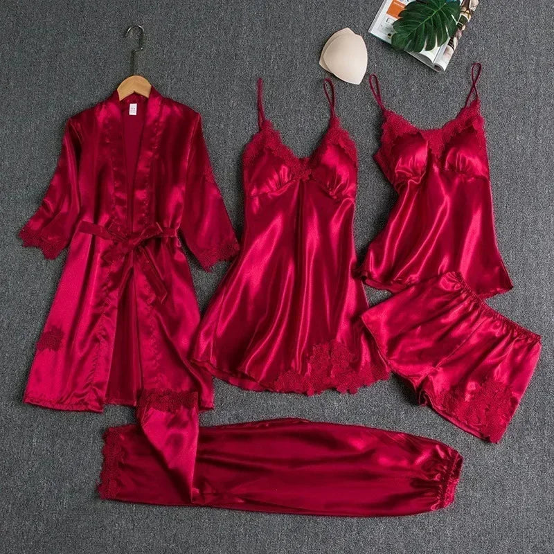 Silk Dreams: 5-Piece Luxe Women's Sleepwear Set