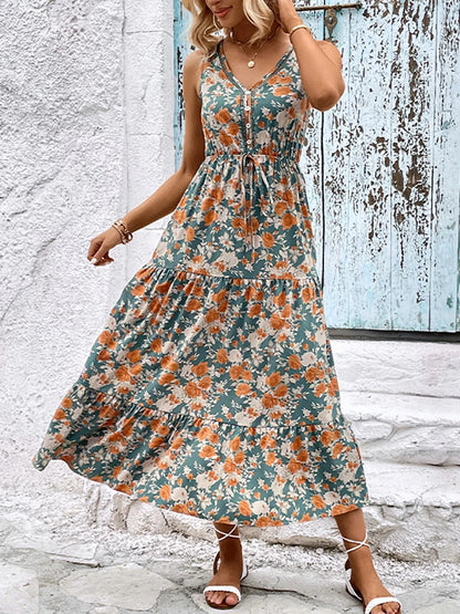 Elegant Floral Long Dress Women Summer