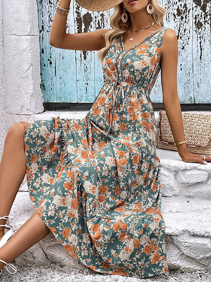 Elegant Floral Long Dress Women Summer