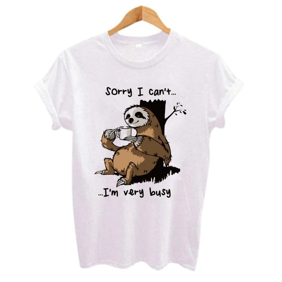 Cartoon Sloth Print Women T Shirt 2024 Plus Size