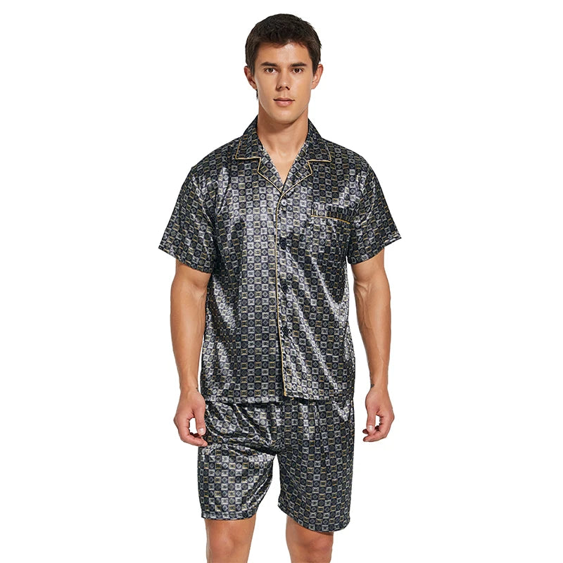 Tony&Candice Satin Silk Pajamas Shorts for Men Rayon Silk