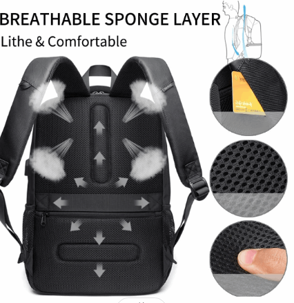 Svart taktisk ryggsäck 50L med andningsbar svampfoder på axelband och ryggstöd i oxfordtyg.