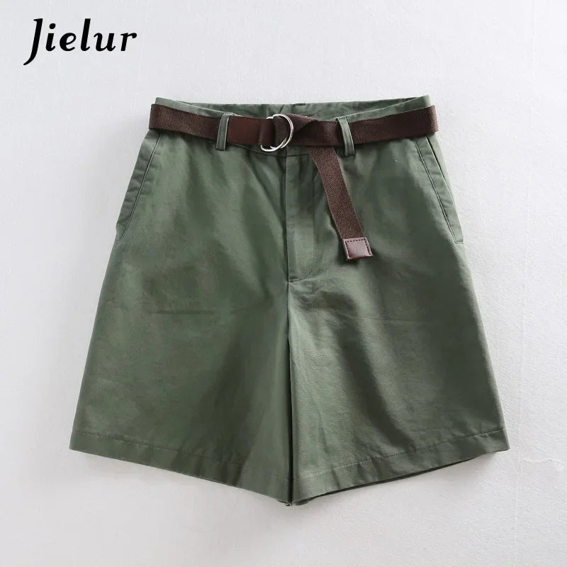 Jielur Shorts All-Match 4 Solid Color Sashes Casual Shorts