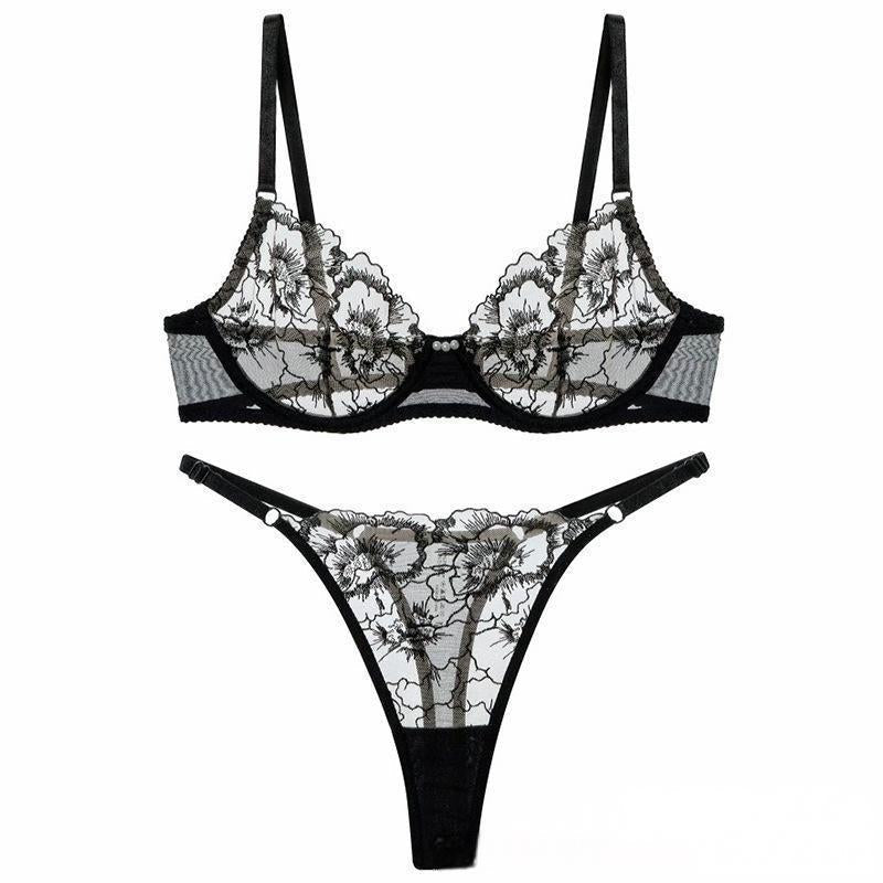 Embroidered Tulle Bra Set by BYMANYC